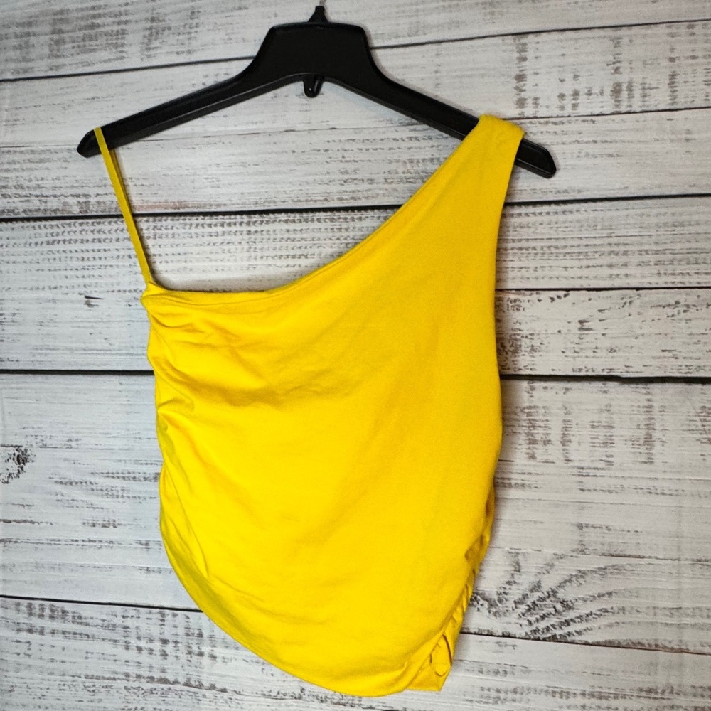 Revolve Superdown Yellow One Shoulder Ruched Side Top Small Asymmetrical Stretch